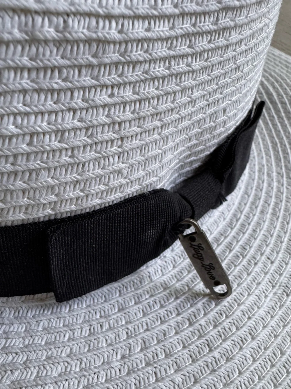 Straw Fedora Sun Hat with Black Ribbon Accent - Excellent Condition